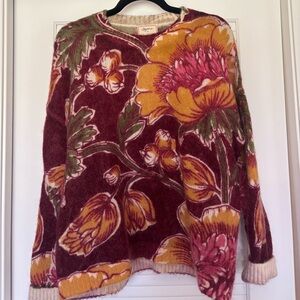 Sezane Floral Sweater in Burgundy and Yellow